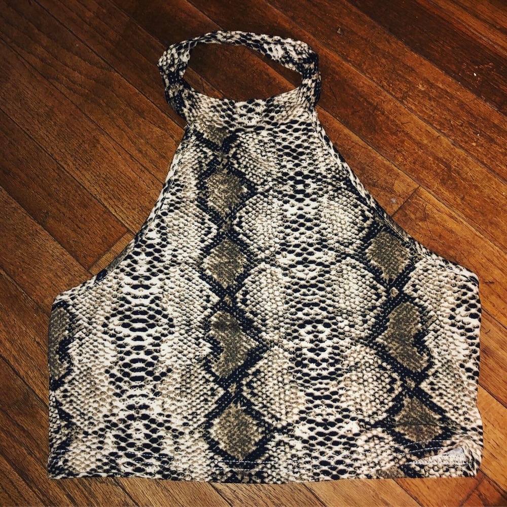cute faux snakeskin halter top!